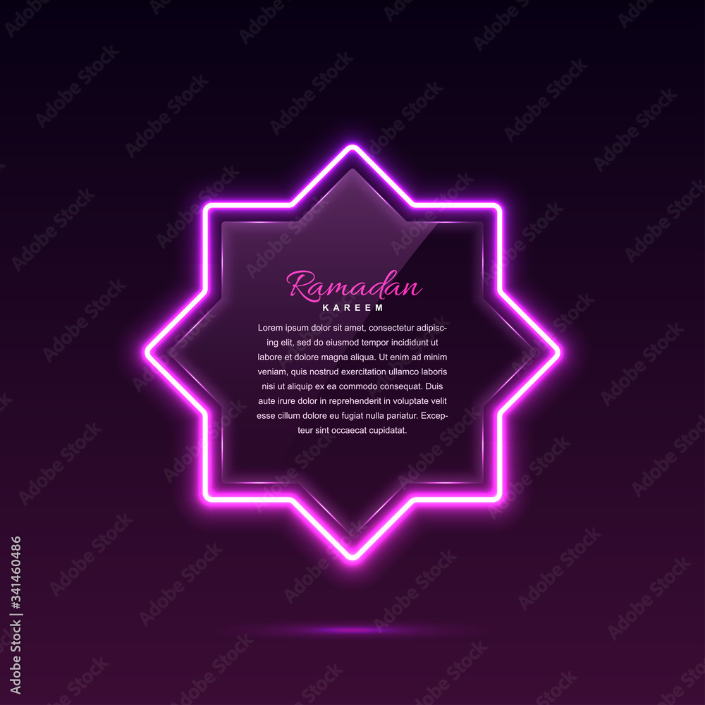 Glass banner with neon lights. Arab star. Vector eps10 Glass banner with neon lights. Arab star. Vector eps10