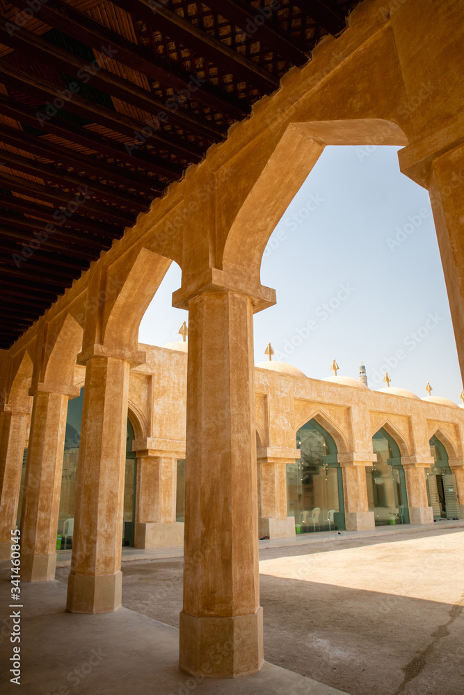 Doha, Qatar - March 2, 2020: courtyard of Domes Mosque Doha, beautiful islamic worship landmark