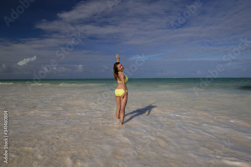 Zanzibar, woman, yellow bikini, sexy