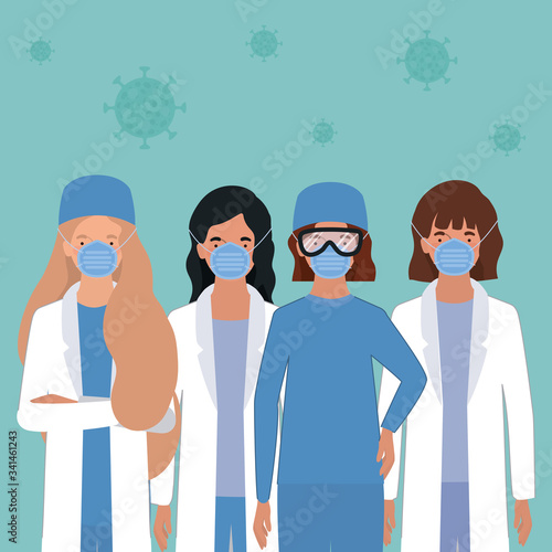 Women doctors with masks against 2019 ncov virus vector design