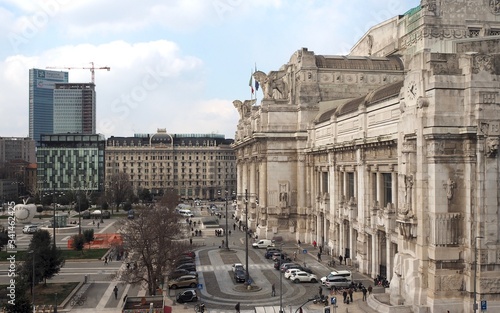 Facade of the Milan Central railway station. Benito Mussolini wanted the station to represent the power of the fascist regime. photo