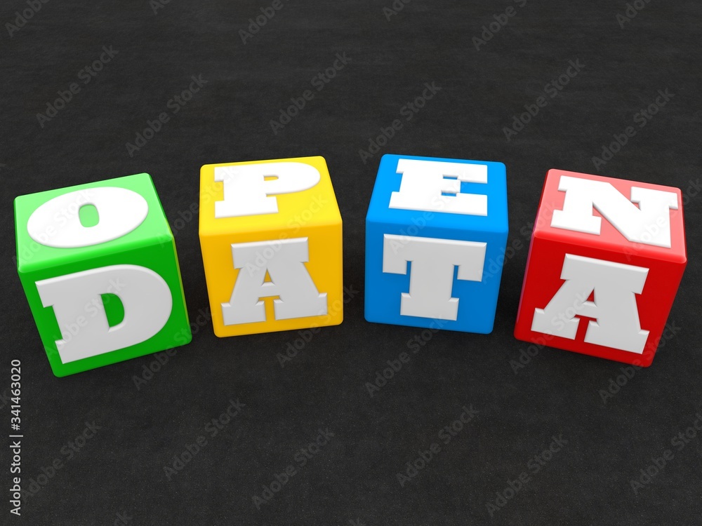 OPEN DATE concept on colorful toy blocks on black background OPEN DATE concept on colorful toy blocks on black background