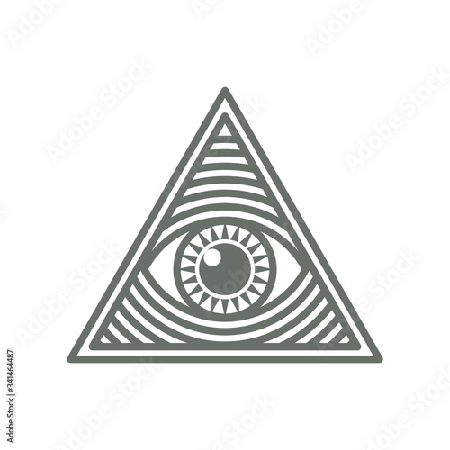 Human world eye in triangle shape.
Illuminati logo, world order symbol all-seeing eye of providence. Masonic Lodge vector illustration isolated on white background