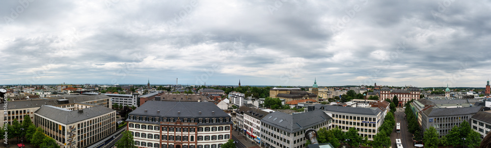 View above the roofs of Darmstadt on a cloudy day