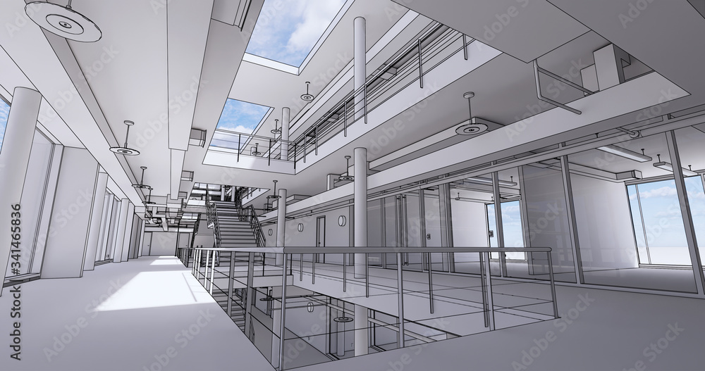 Fototapeta premium Concept visualization empty public space of business centre
