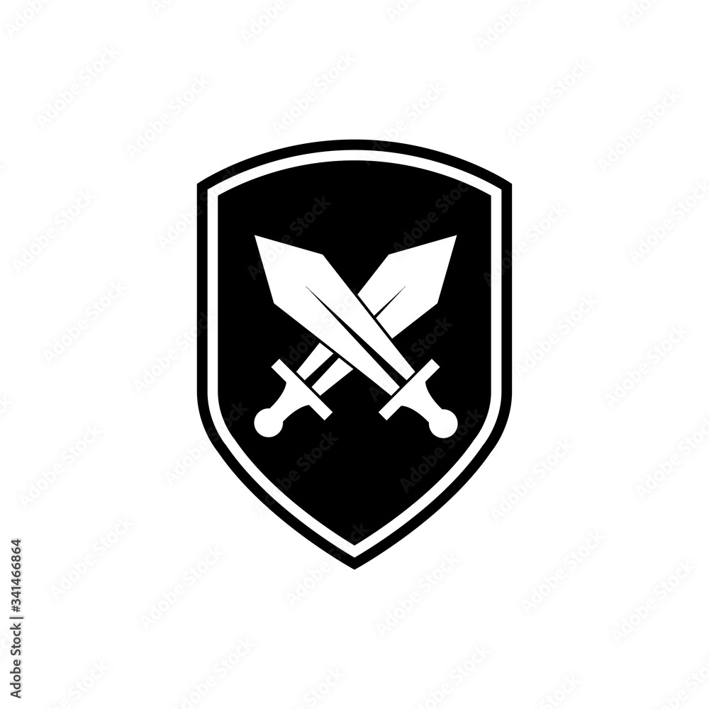 Shield and sword icon, logo isolated on white background Shield and sword icon, logo isolated on white background