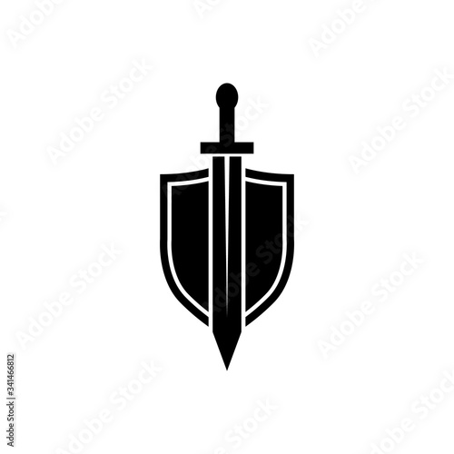 Shield and sword icon, logo isolated on white background