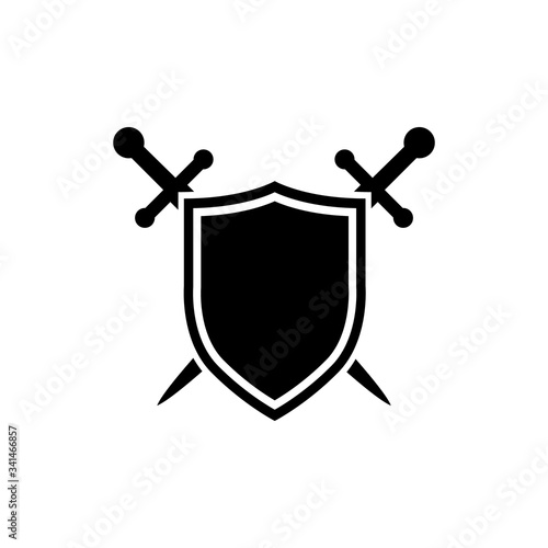 Shield and sword icon, logo isolated on white background