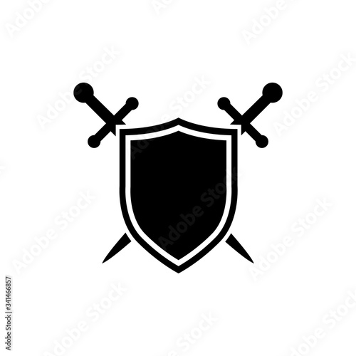 Shield and sword icon, logo isolated on white background