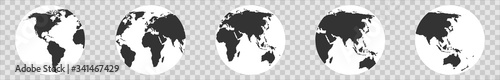 
World map globe. Earth globe collection. Black earth globes icons. Vector illustration