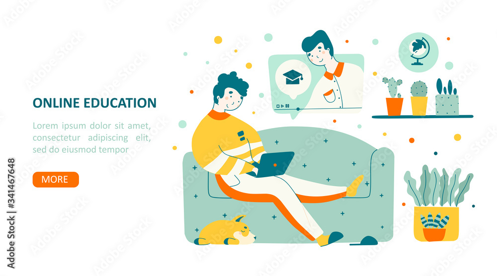 Education course home vector landing page template.. Business seminar online concept.