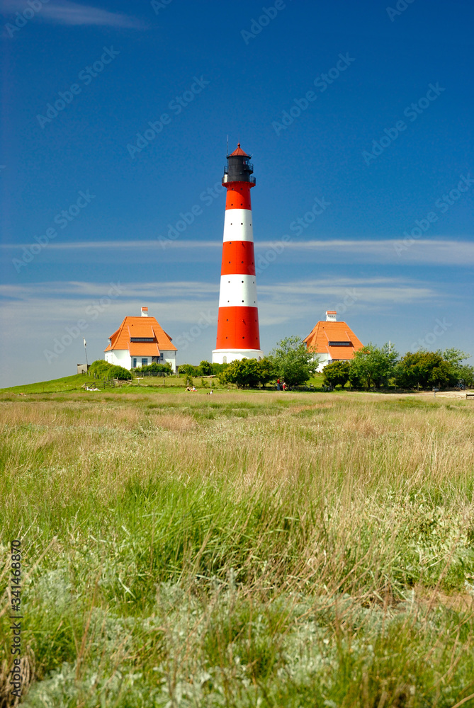 Westerhever lighthouse with salt meadow Westerhever lighthouse with salt meadow