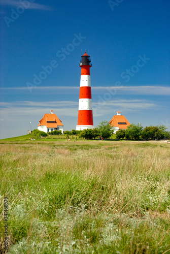 Westerhever lighthouse with salt meadow