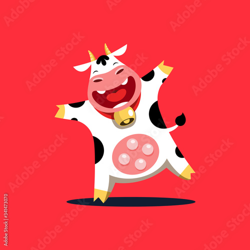 Funny cow who is smiling and dancing