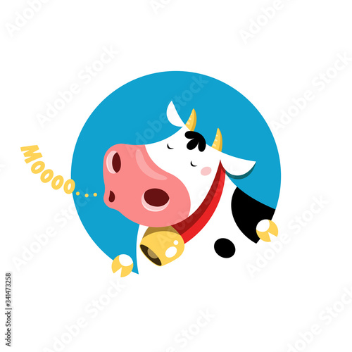 Vector circle emblem of a mooing cow.