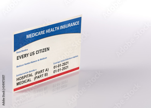 Fotografie USA medical insurance card for medicare for every citizen isolated against a whi
