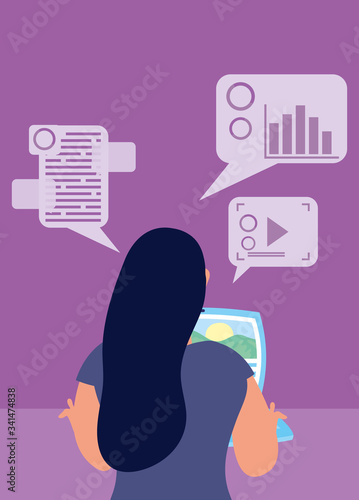 woman using laptop technology character icon