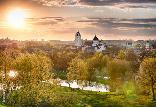 Church towers at sunset in VIlnius