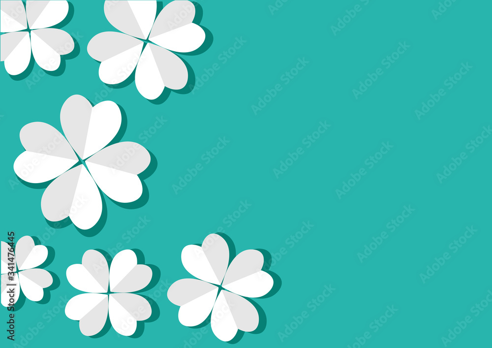 Paper white flowers on turquoise background. Space for your text. Vector illustration Paper white flowers on turquoise background. Space for your text. Vector illustration