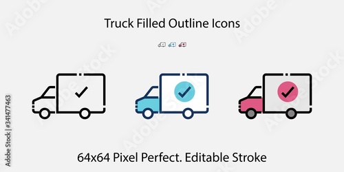 Wallpaper Mural Truck Delivery Filled Outline Icons. Colorful Linear Set Vector Line Icon.  64x64 Pixel Perfect. Editable Stroke Torontodigital.ca