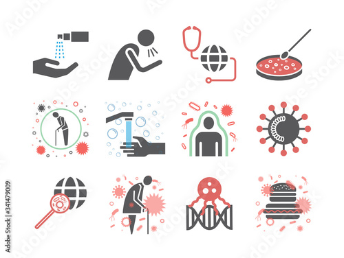 World virus icons. Symptoms. Vector signs for web graphics