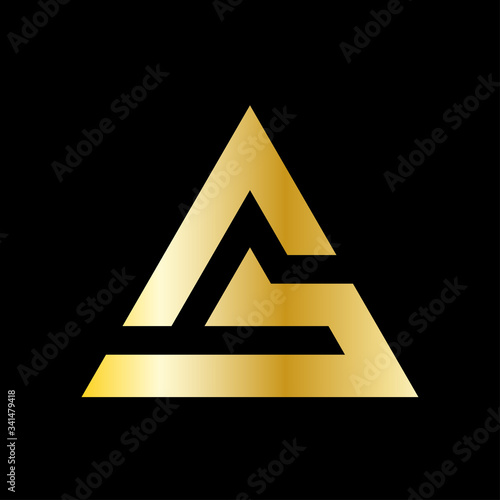 Simple triangle vector logo in a modern style and golden color. EPS 10