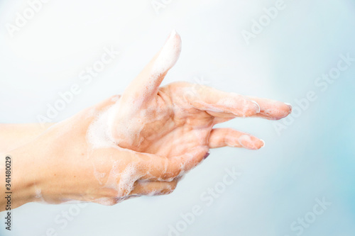 Washing hands with water and soap