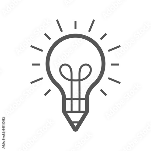 Light bulb and pencil logo template. Creative idea vector design. Smart writer logotype. EPS 10