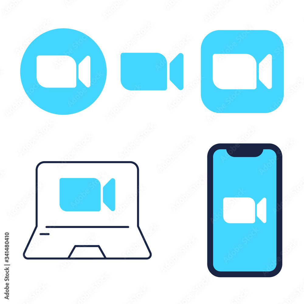 Blue camera icon - Live media streaming application for the phone, conference video calls with several people at the same time vector icon
