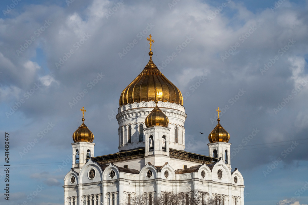Cathedral of Christ the Saviour in Moscow on bright sunny spring day. The second tallest Orthodox church in the world.
