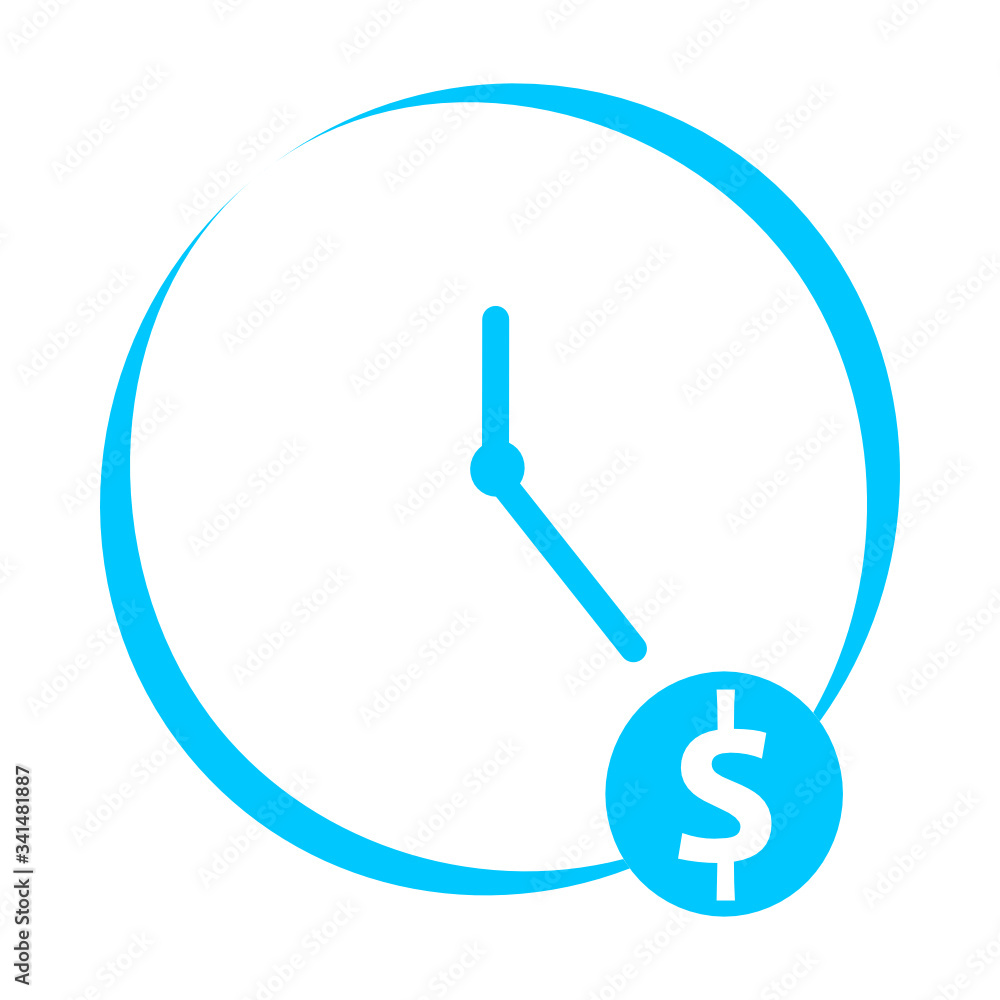 Working time, clock, watch icon. Concept of UI design elements. Digital countdown app, user interface kit, mobile clock interface. It's time to work, money sign vector Working time, clock, watch icon. Concept of UI design elements. Digital countdown app, user interface kit, mobile clock interface. It's time to work, money sign vector