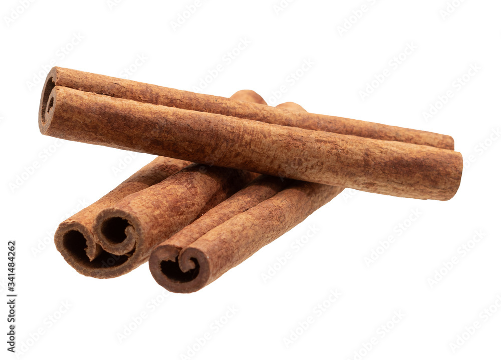 Cinnamon sticks isolated on white background without shadow
