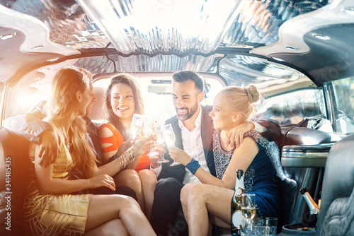Sticker Crowd of party people in a limo with drinks