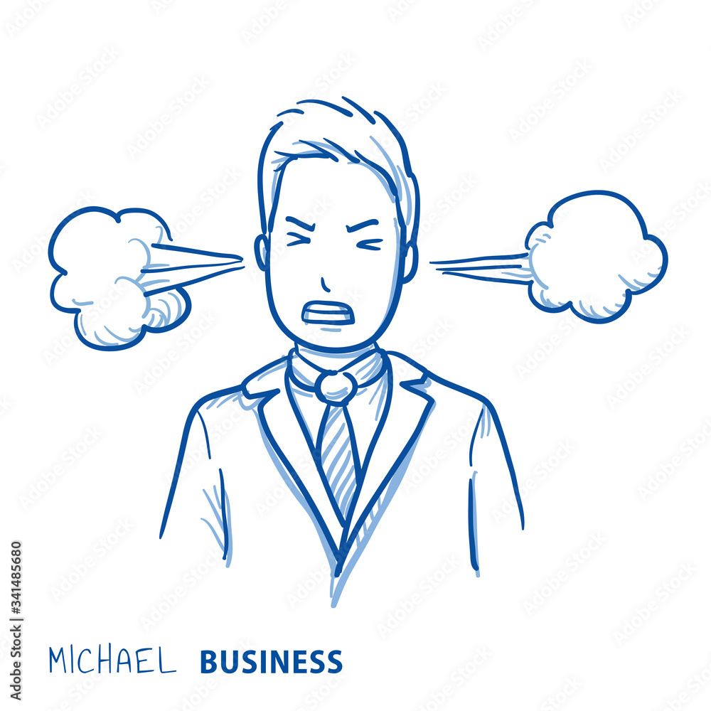 Angry business man with steam coming out of the ears, concept for
