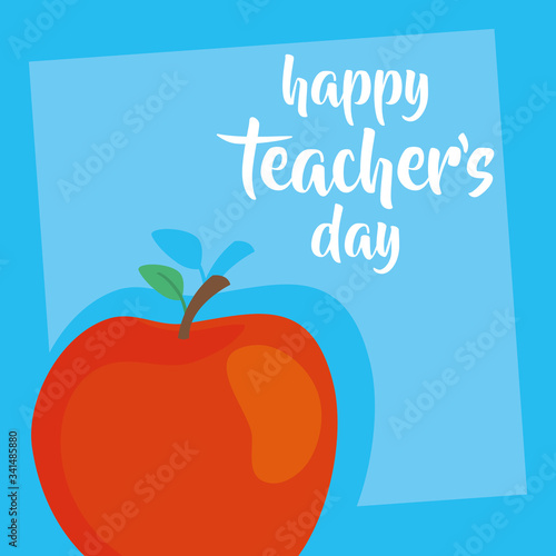 happy teachers day celebration with apple fruit