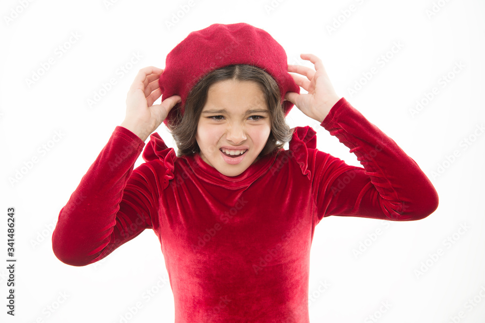 please no. childhood concept. small beauty isolated on white. kid has perfect skin and hair. parisian lady. unhappy child in french beret. retro kid fashion. pretty little girl wear red barret please no. childhood concept. small beauty isolated on white. kid has perfect skin and hair. parisian lady. unhappy child in french beret. retro kid fashion. pretty little girl wear red barret