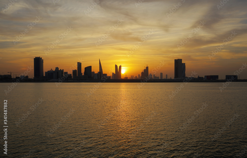 Bahrain skyline and sunset, HDR