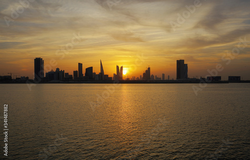 Bahrain skyline and sunset, HDR