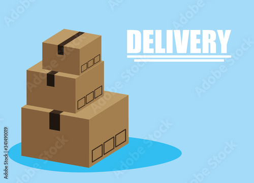 pile carton boxes delivery service with lettering