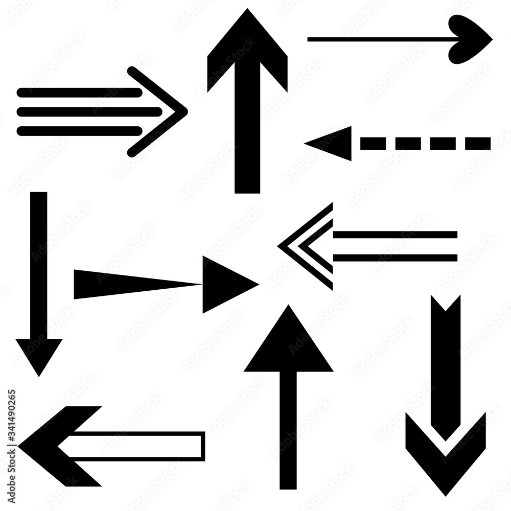 Big set of arrows for design interface. Black isolated on white background. Vector illustration. Big set of arrows for design interface. Black isolated on white background. Vector illustration.
