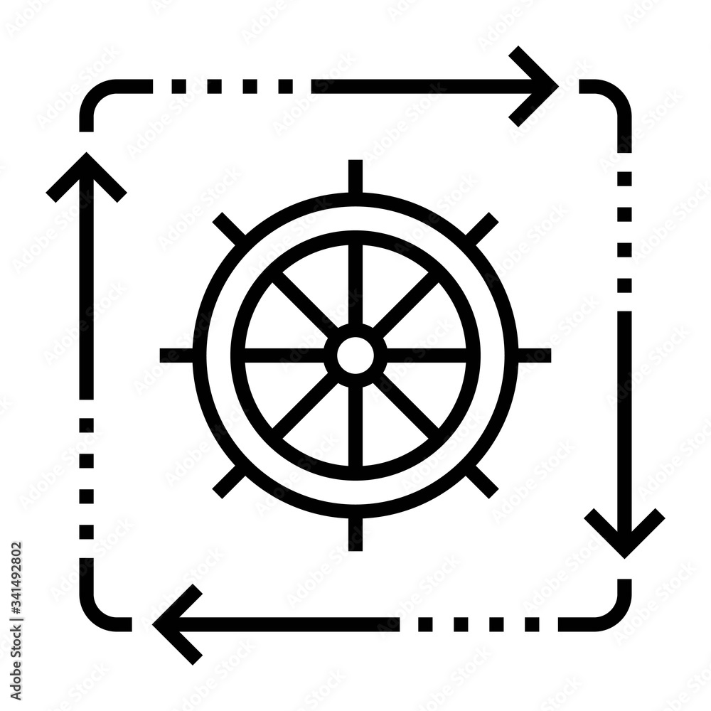 Controlling helm icon. Ship steering sign. Boat wheel symbol.