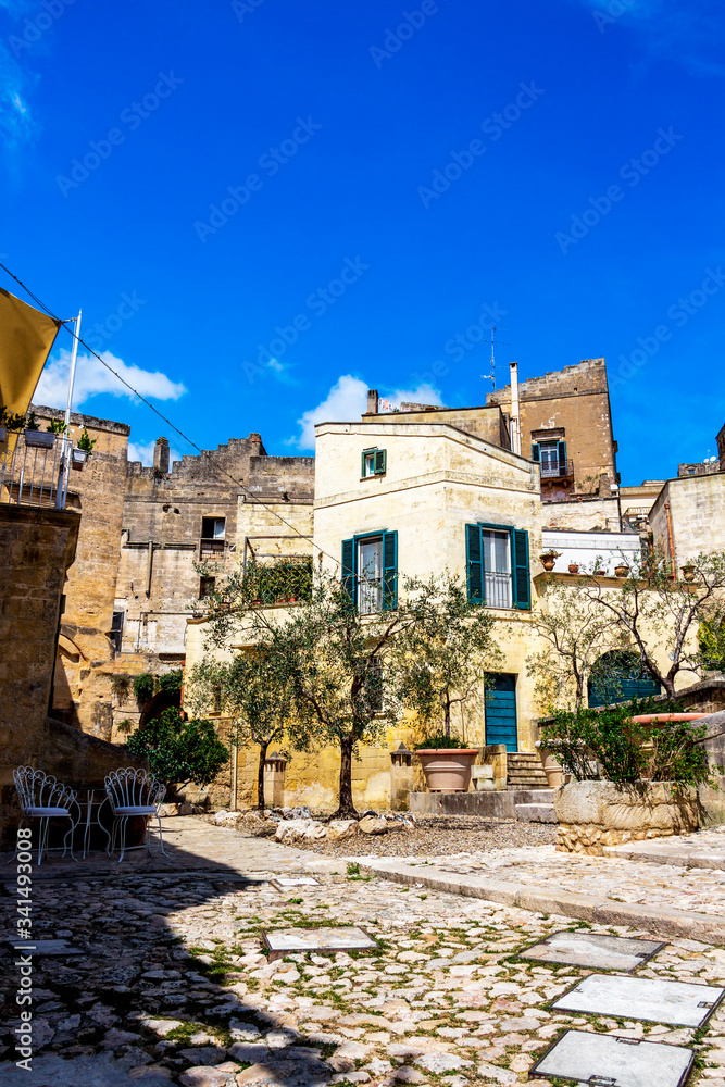 Beautiful old town street view in Matera, Province of Matera, Basilicata Region, Italy
