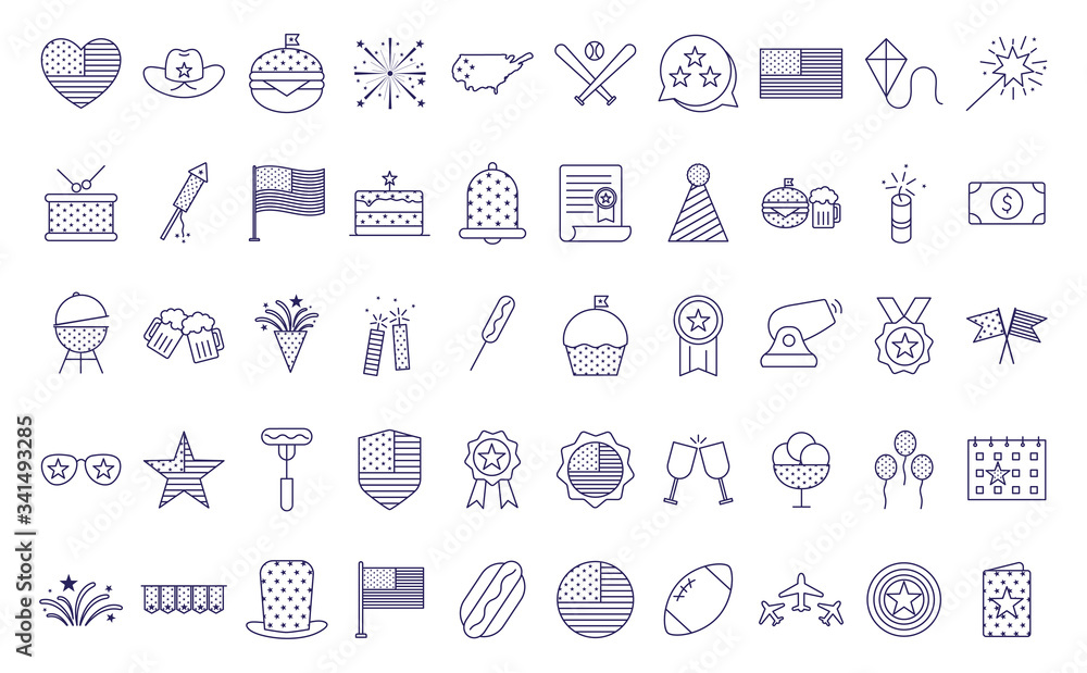 Independence day line style icon set vector design Independence day line style icon set vector design