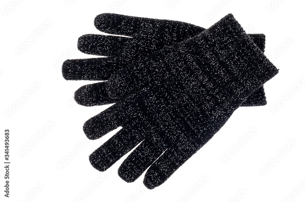 Black knitted baby gloves isolated on white background Black knitted baby gloves isolated on white background