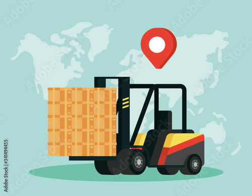 forklift delivery service with earth planet and pin location
