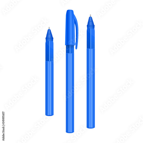 Set of ballpoint pens in realistic style isolated on white background, vector illustration