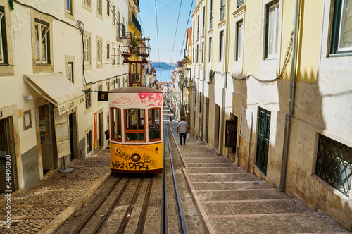 Yellow tram in Lisbon, Portugal