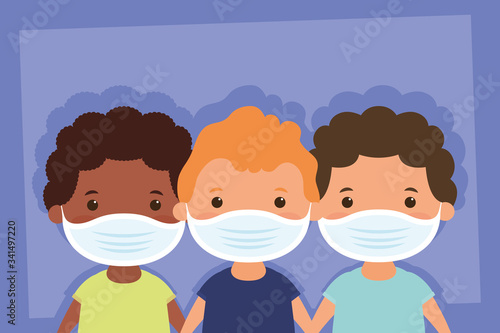 interracial little boys using face masks characters