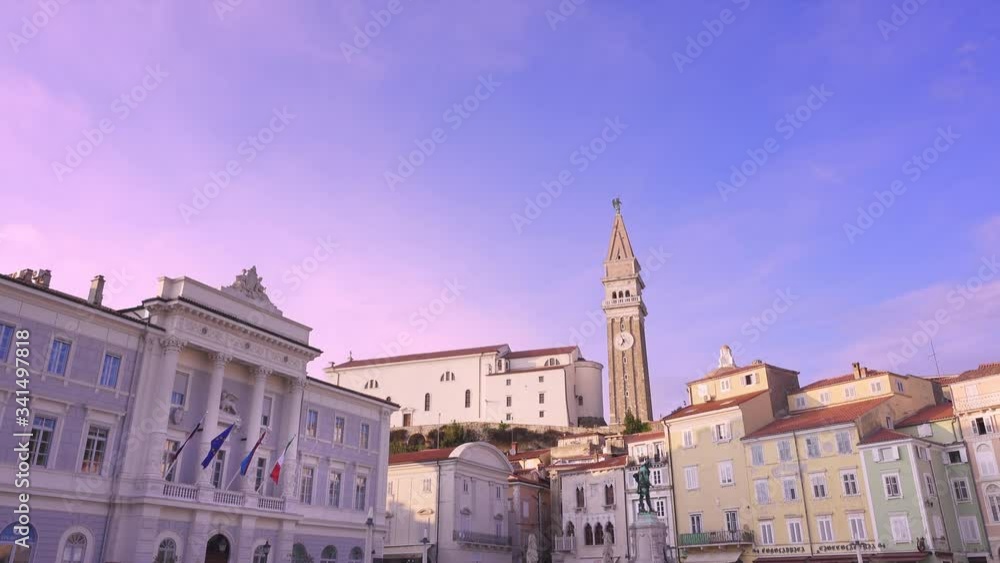 Beautiful sunset on Tartini Square in Piran, Slovenia Beautiful sunset on Tartini Square in Piran, Slovenia