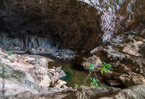 Entrance of the Terra ronca cave, the main of the terra ronca caves complex, with underground river, Goias, Brazil